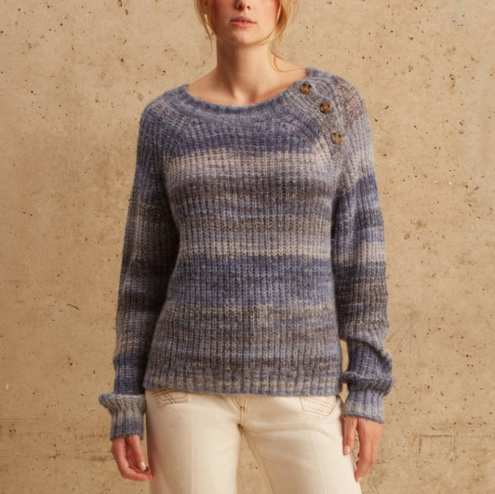 Gerard Darel Lila Striped Wool Alpaca Blend Sweater In Indigo Size Small (1)